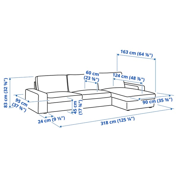 KIVIK 4-seat sofa, with chaise longue/Grann/Bomstad black, 318x83x163 cm