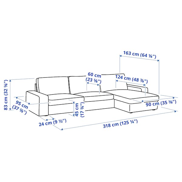 KIVIK - 4-seater sofa with chaise-longue, Gunnared beige ,