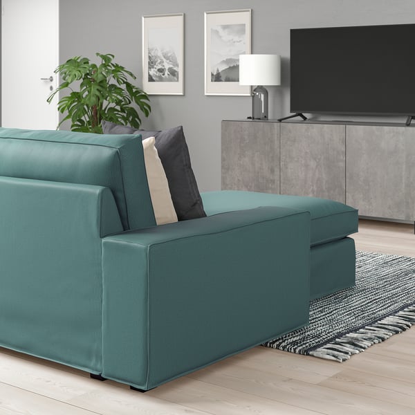KIVIK 4-seat sofa with chaise longue, Kelinge grey-turquoise, 318x83x163 cm