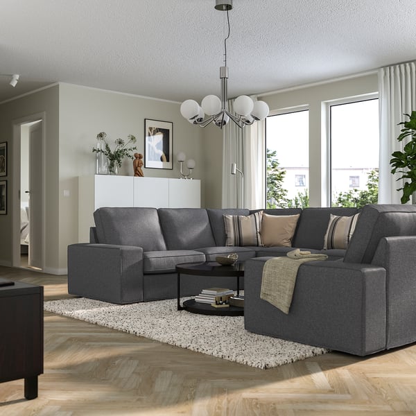 KIVIK u-shaped sofa, 6 seat, Gunnared medium grey, 328x83x257 cm