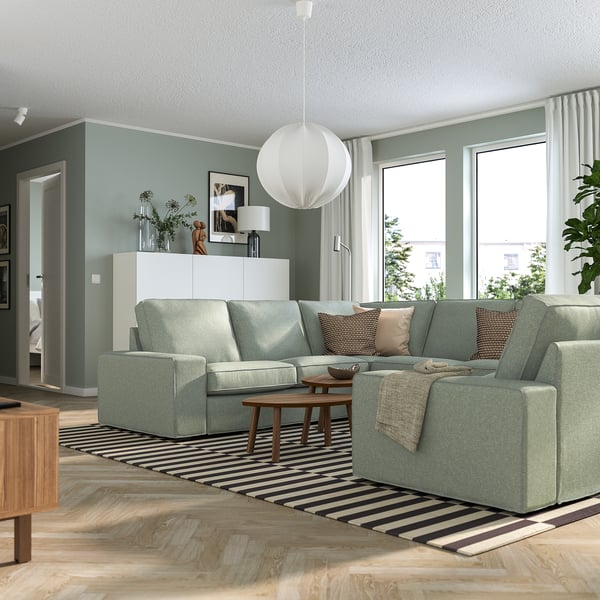 KIVIK u-shaped sofa, 6 seat, Gunnared light green, 328x83x257 cm