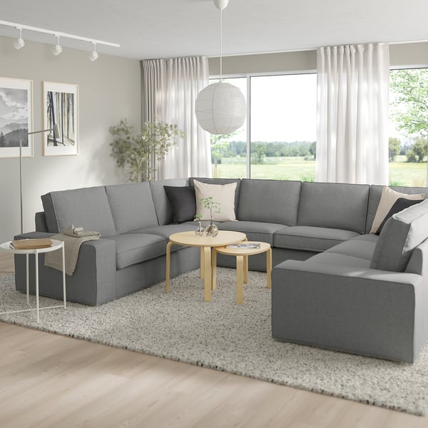 KIVIK U-shaped sofa with 6 seats, Tibbleby beige / gray ,