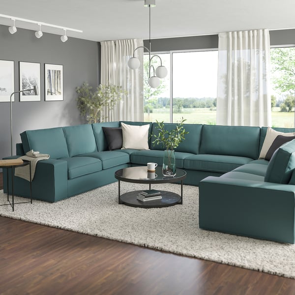 KIVIK u-shaped sofa, 7-seat, Kelinge grey-turquoise, 368x83x257 cm
