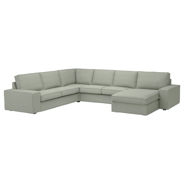 KIVIK corner sofa, 5-seat w chaise longue, Gunnared light green, 24x83x95 cm