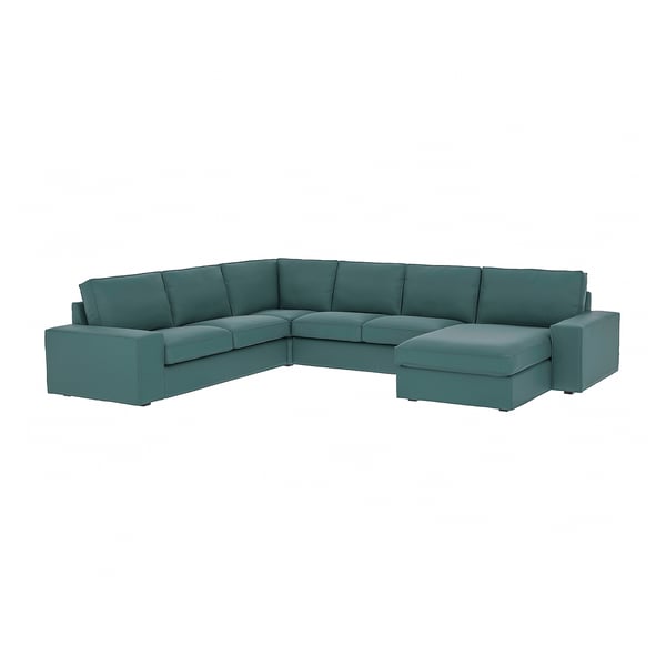 KIVIK corner sofa, 5-seat w chaise longue, Kelinge grey-turquoise, 24x83x95 cm