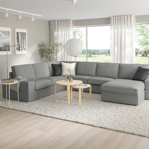 KIVIK 5-seat corner sofa / chaise longue, Tibbleby beige / gray ,