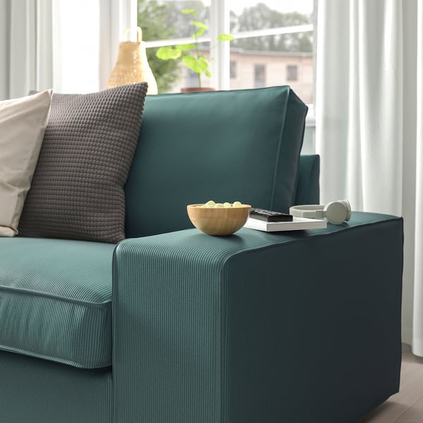 KIVIK corner sofa, 6-seat w chaise longue, Kelinge grey-turquoise, 24x83x163 cm