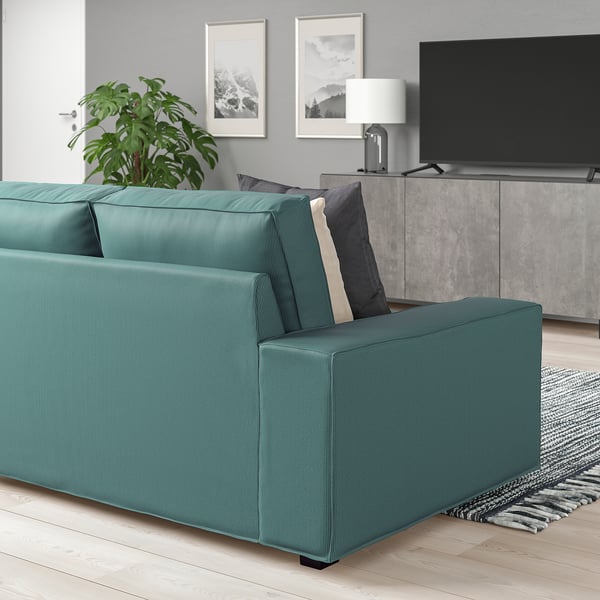 KIVIK corner sofa, 6-seat w chaise longue, Kelinge grey-turquoise, 24x83x163 cm