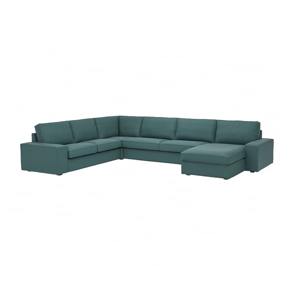 KIVIK corner sofa, 6-seat w chaise longue, Kelinge grey-turquoise, 24x83x163 cm