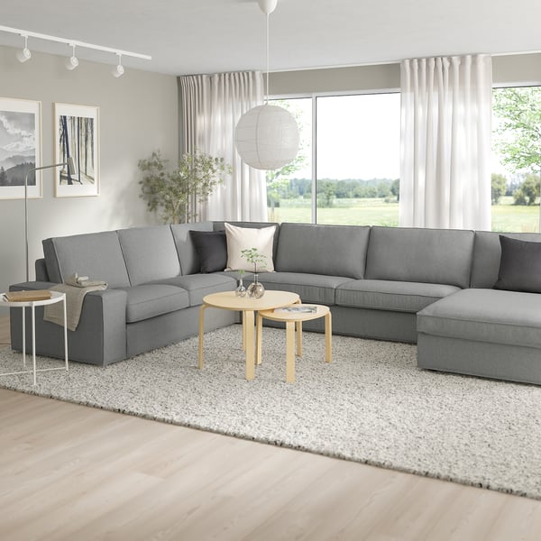 KIVIK corner sofa, 6-seat w chaise longue, Tibbleby beige/grey, 24x83x163 cm