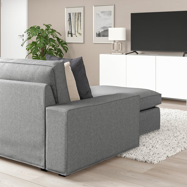 KIVIK corner sofa, 6-seat w chaise longue, Tibbleby beige/grey, 24x83x163 cm