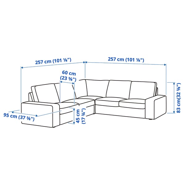 KIVIK corner sofa, 4-seat, Tallmyra white/black, 257x83x95 cm