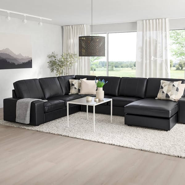 KIVIK corner sofa, 5-seat, with chaise longue/Grann/Bomstad black, 24x83x95 cm