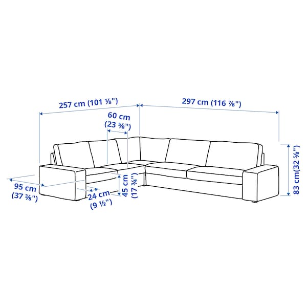Ikea KIVIK 5 seater corner sofa, with chaise longue / Grann / Bomstad black ,