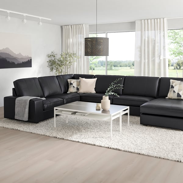 KIVIK corner sofa, 6-seat, with chaise longue/Grann/Bomstad black, 24x83x163 cm