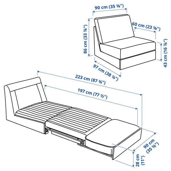 KIVIK - 1-seater sofa bed, Kelinge grey-turquoise ,