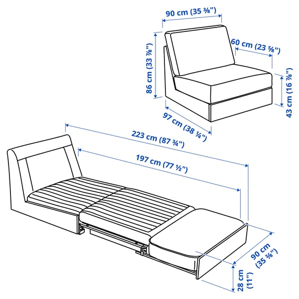 KIVIK 1-seat sofa-bed, Tresund anthracite, 90x86x97 cm