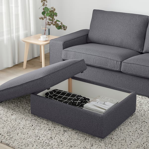 KIVIK footstool with storage, Gunnared medium grey, 90x43x70 cm