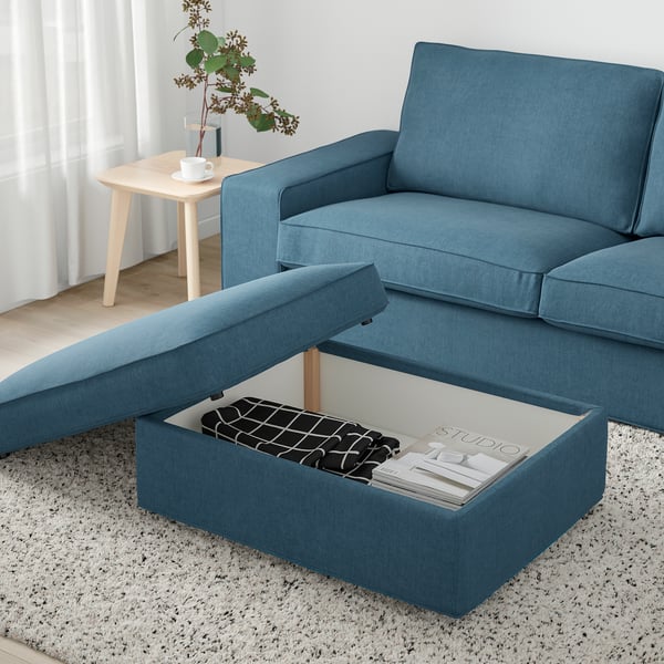 KIVIK footstool with storage, Tallmyra blue, 90x43x70 cm