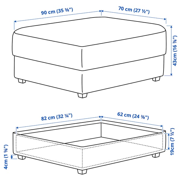 KIVIK footstool with storage, Tallmyra blue, 90x43x70 cm
