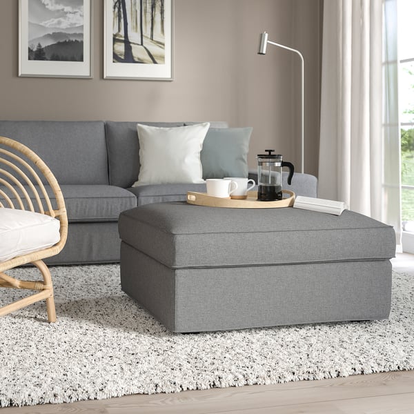 KIVIK footstool with storage, Tibbleby beige/grey, 90x43x70 cm
