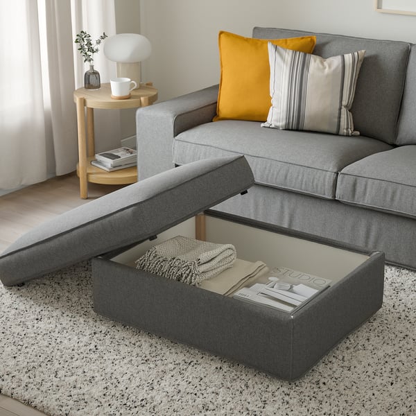 KIVIK footstool with storage, Tibbleby beige/grey, 90x43x70 cm