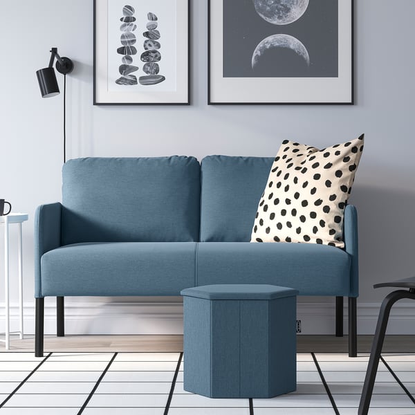KJUGE pouffe with storage, Knisa medium blue, 38 cm