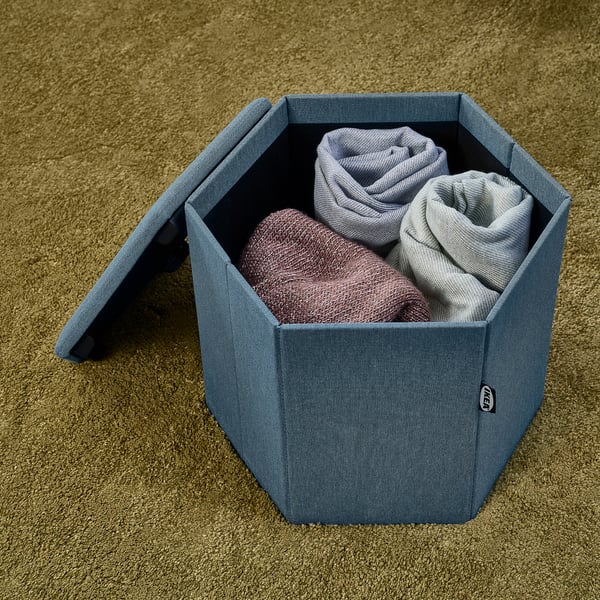 KJUGE pouffe with storage, Knisa medium blue, 38 cm