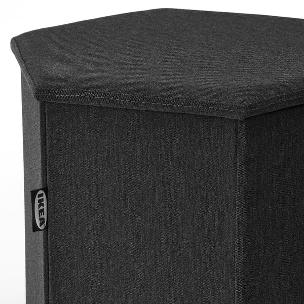 KJUGE pouffe with storage, Knisa dark grey, 38 cm