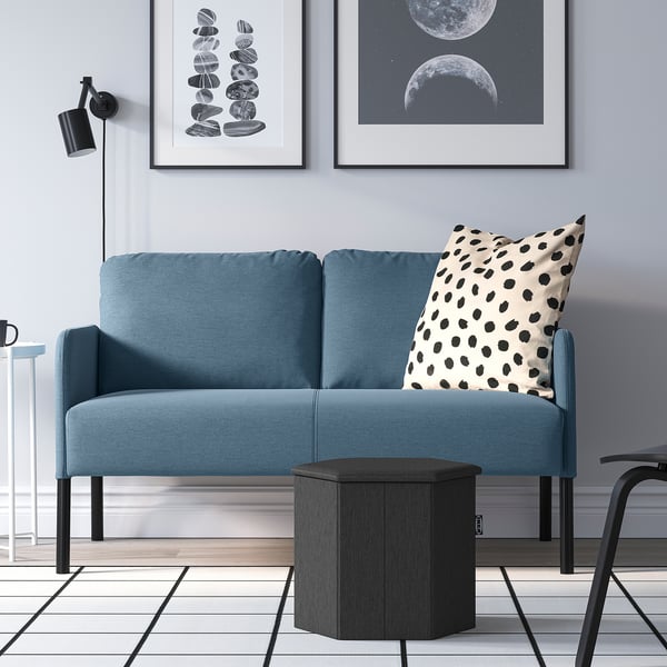 KJUGE pouffe with storage, Knisa dark grey, 38 cm