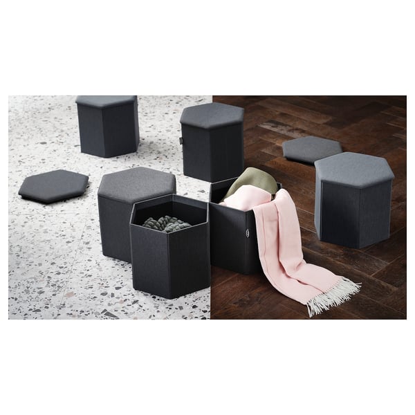 KJUGE pouffe with storage, Knisa dark grey, 38 cm