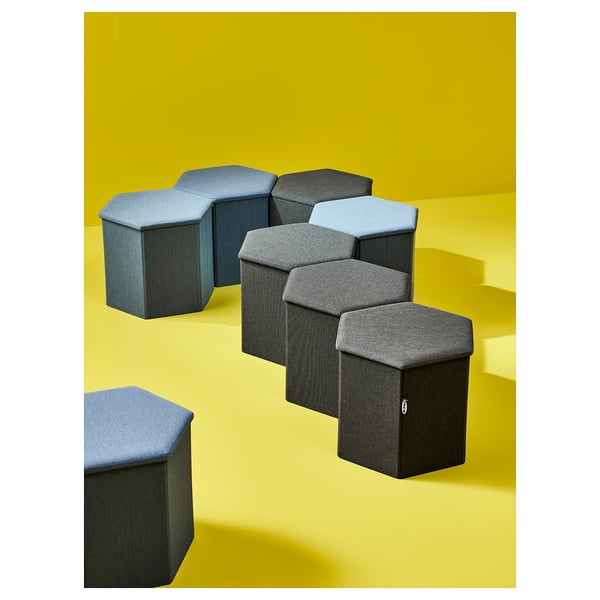 KJUGE pouffe with storage, Knisa dark grey, 38 cm
