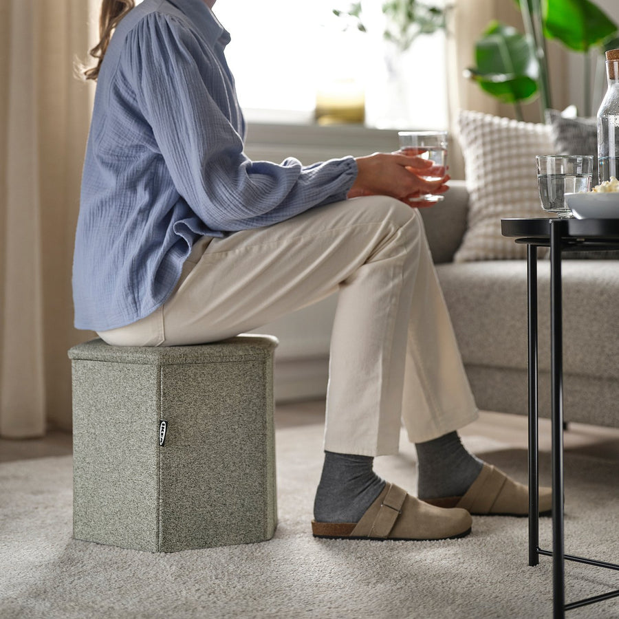 KJUGE pouffe with storage, Öreryd grey-beige, 38 cm