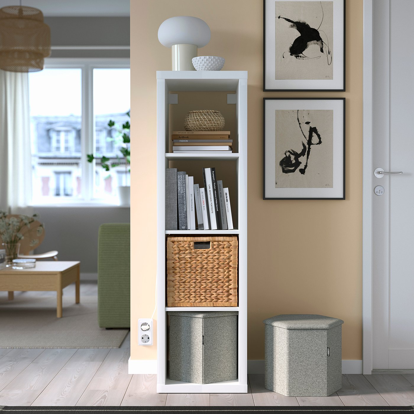 KJUGE pouffe with storage, Öreryd grey-beige, 38 cm