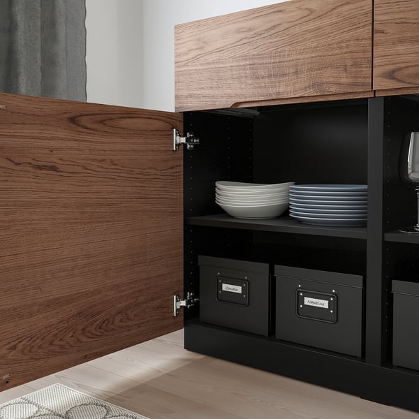 KLACKENÄS sideboard, black/oak veneer brown stained, 120x97 cm