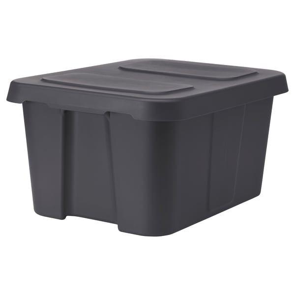 KLÄMTARE box with lid, in/outdoor, dark grey, 58x45x30 cm
