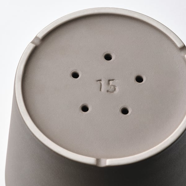 KLARBÄR - KLARBÄR Plant pot with saucer, in/outdoor grey-brown, 15 cm