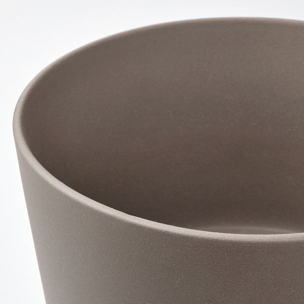 KLARBÄR - Plant pot with saucer, in/outdoor grey-brown, 15 cm