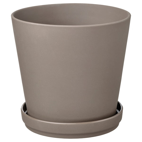 KLARBÄR - Vase with saucer, indoor/outdoor dove-grey, 19 cm ,