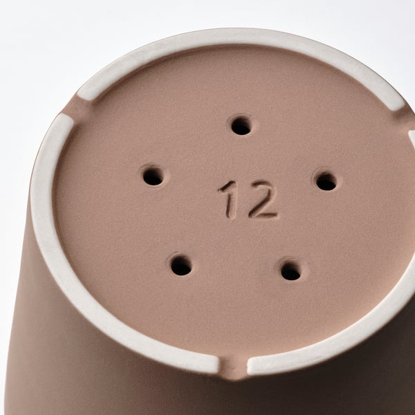 KLARBÄR plant pot with saucer, in/outdoor brown, 12 cm