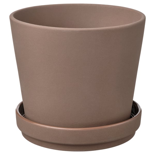 KLARBÄR plant pot with saucer, in/outdoor brown, 12 cm