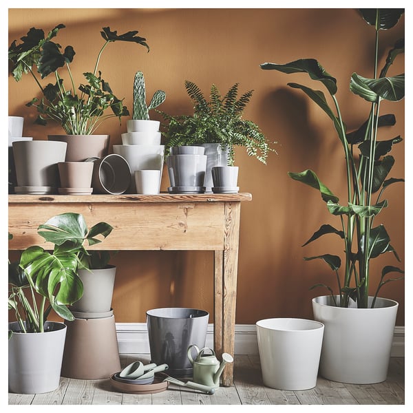 KLARBÄR plant pot with saucer, in/outdoor brown, 12 cm