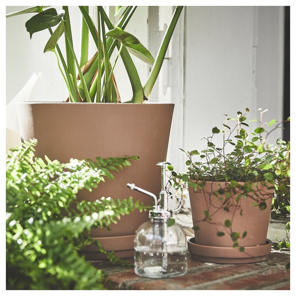 KLARBÄR plant pot with saucer, in/outdoor brown, 12 cm