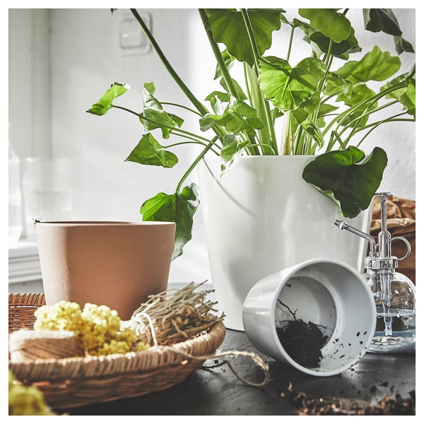 KLARBÄR plant pot with saucer, in/outdoor brown, 12 cm