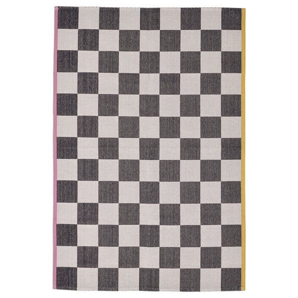 KLASSRUM rug, flatwoven, white/black, 133x195 cm