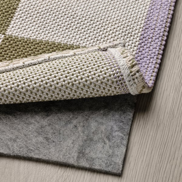 KLASSRUM rug, flatwoven, white/green, 133x195 cm