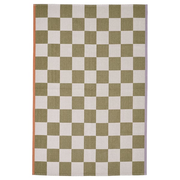 KLASSRUM rug, flatwoven, white/green, 133x195 cm