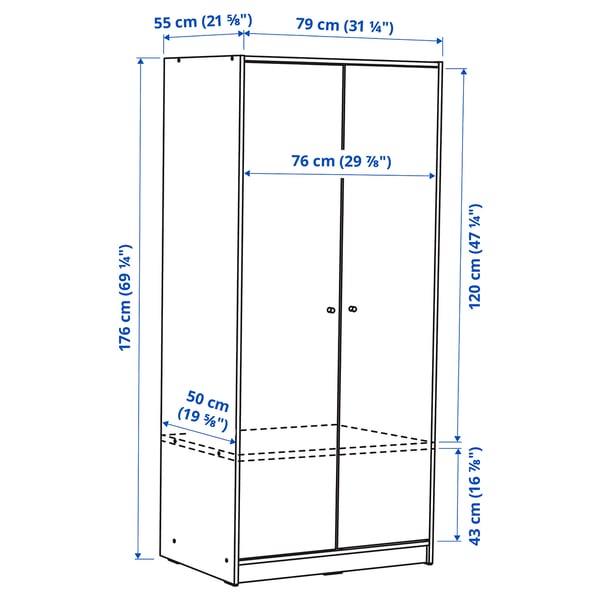 KLEPPSTAD wardrobe with 2 doors, white, 79x55x176 cm