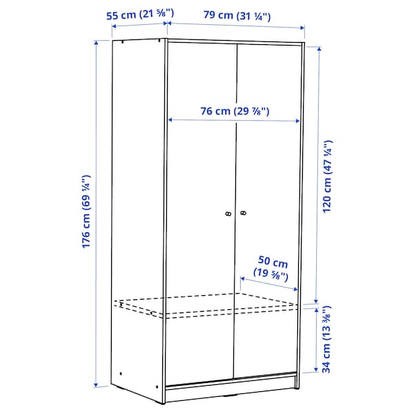 Ikea KLEPPSTAD - Wardrobe with 2 doors, white, 79x176 cm