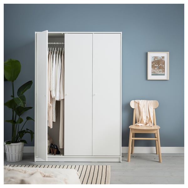 KLEPPSTAD wardrobe with 3 doors, white, 117x55x176 cm